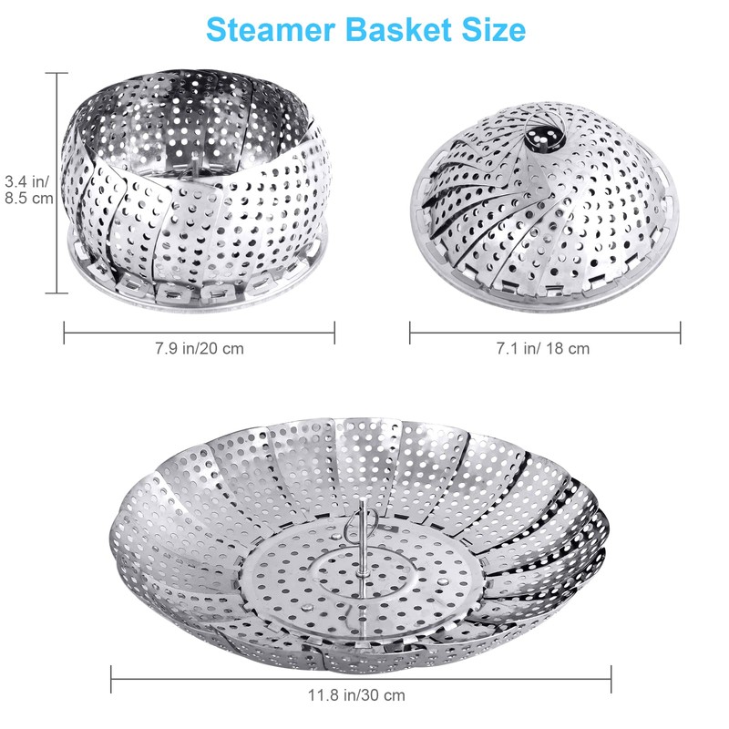 Large Veggie Vegetable Steamer Basket, Folding Steaming Basket, Collapsible Metal