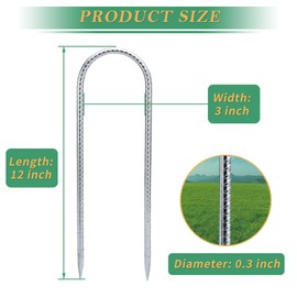 YANYUCB Ground Anchors,8 Pack Galvanised Threaded Steel Rebar Stakes,Trampoline Stakes,12 Inch Heavy Duty U Hook Ground Stakes for Fixing Tents,Swing Frames,Trampolines,Gardening