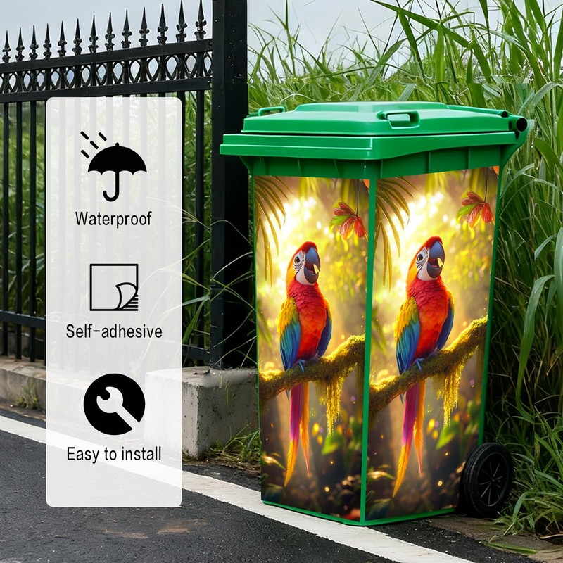 Nuxovilar Vibrant Jungle Parrot Garbage Pail Stickers PVC 14.57x32.28 Inches