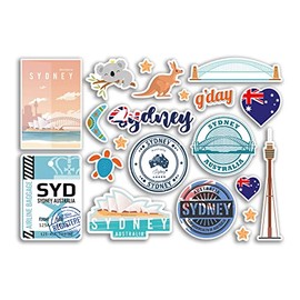 A5 Sticker Sheet Sydney Vinyl Stickers - Opera House Bridge Australia Landmarks Holiday Stamp Summer Map Flag Travel City Luggage Scrapbooking #79030