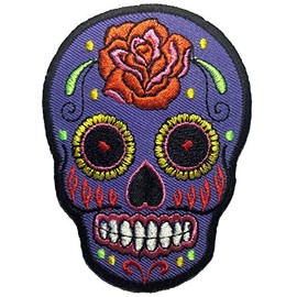 Papapatch Mexican Sugar Skull Tattoo Dead Head Biker DIY Embroidered Applique Sew on Iron on Patch - Purple (IRON-MEXI-01-PP)