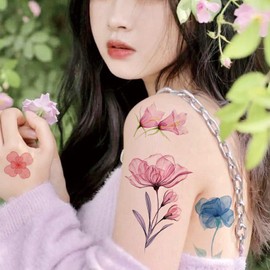 Nirbffo Watercolor Corn Poppy Flower Temporary Tattoos Women Fake Tattoos Flowers Hand Neck Temporary Tattoos To Sticker 10 Sheets