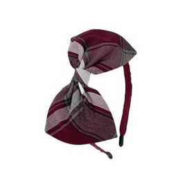 ClassExceed School Headband, Plaid bow headband, back to school, available in variety of school plaids (Plaid 54 Burgundy white light Gray, Regular)