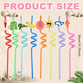 CutitiUU 8 Pcs Summer Beach Theme Straw,Reusable Drinking Straws Plastic Novelty Straws, Hawaiian Reusable Plastic Straws,Multi-Color Cartoon Design,Party Decorations Birthday Decorations (A)