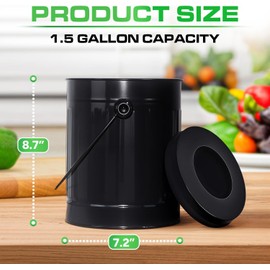Plexon Black Metal Compost Bin with Airflow Lid and Charcoal Filter, 1.5 Gallon, Compost Pail for Kitchen Countertop
