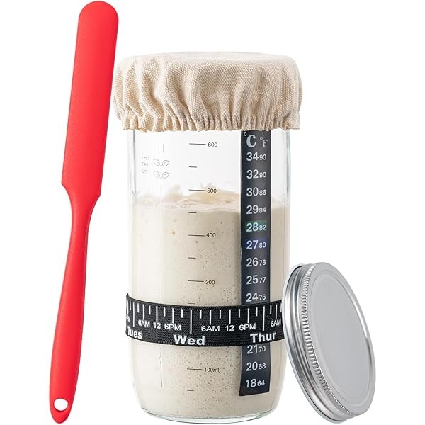 BOOMIBOO Sourdough Starter Jar, 24oz Sourdough Bread Baking Supplies Fermentation