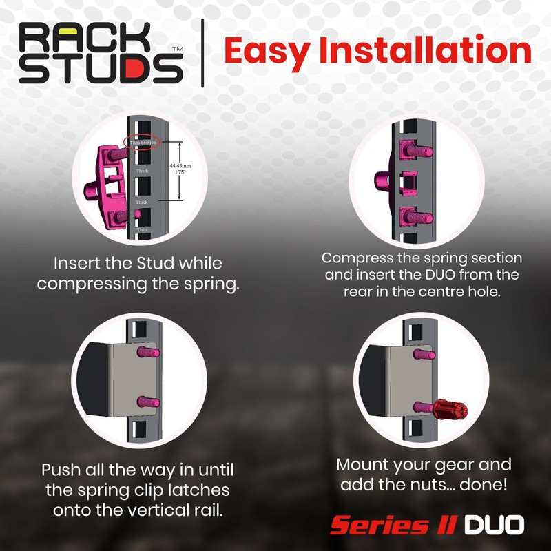 Rackstuds DUO 1RU Rack Mount Solution Series II – No