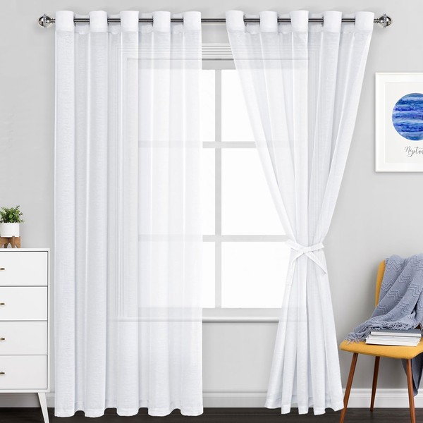 JIUZHEN White Sheer Curtains 84 Inches Long - Grommet Semi