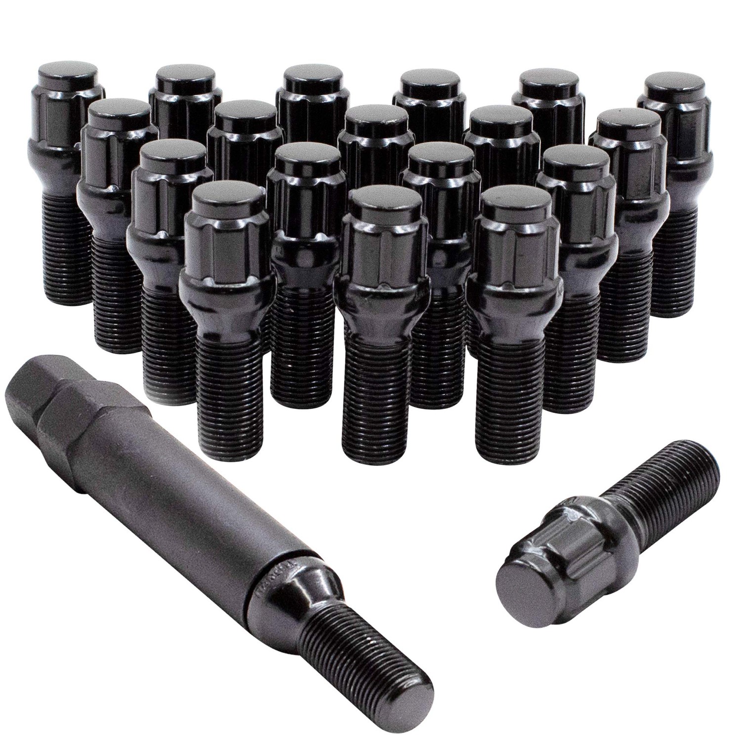Wheel Accessories Parts Set of 20 Black 14x1.5 Lug Bolts Locking Spline ...