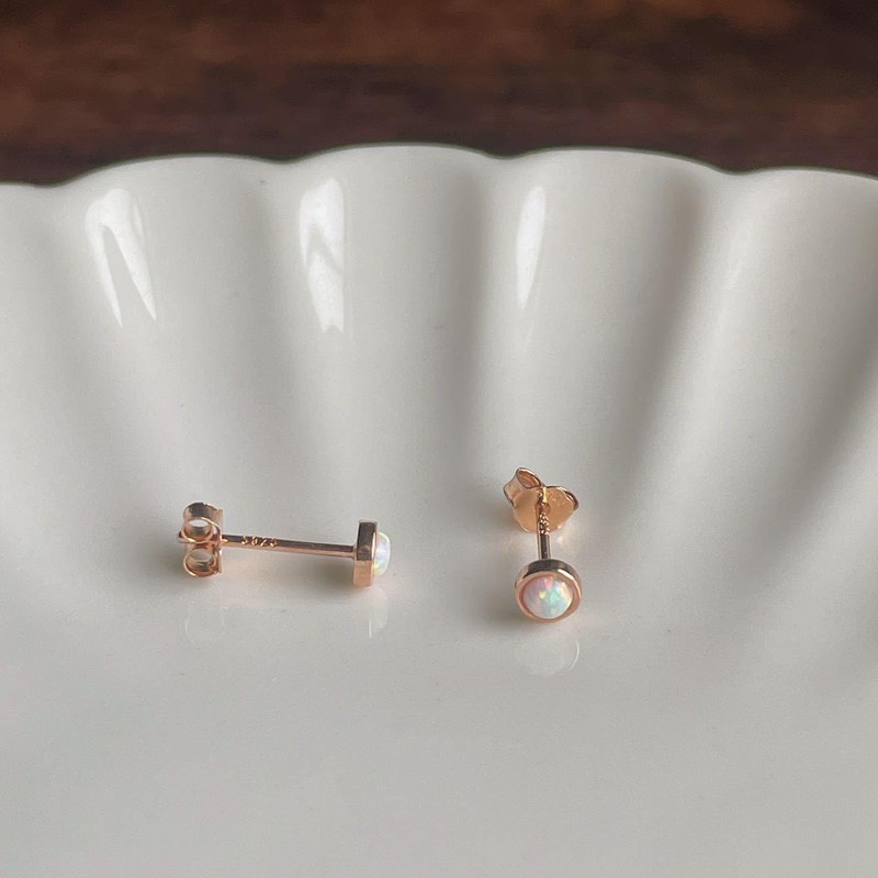 Silver 925 Silver Earrings, Gold, 18K Coating, Opal, Small, Mini