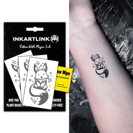 INKARTLINK Semi Permanent Tattoos, 3 Sheets of Small Temporary Tattoos, Adult Art Designs, Party Favors, Waterproof, Realistic, No Adhesive, No Reflective, Lasts 1-2 Weeks (Fox)