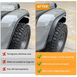 Front & Rear Fender Liner Fender Trim Extension Protector for Jeep Gladiator Sport & Willys 4 Pcs