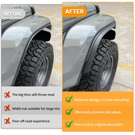 Front & Rear Fender Liner Fender Trim Extension Protector for Jeep Gladiator Sport & Willys 4 Pcs