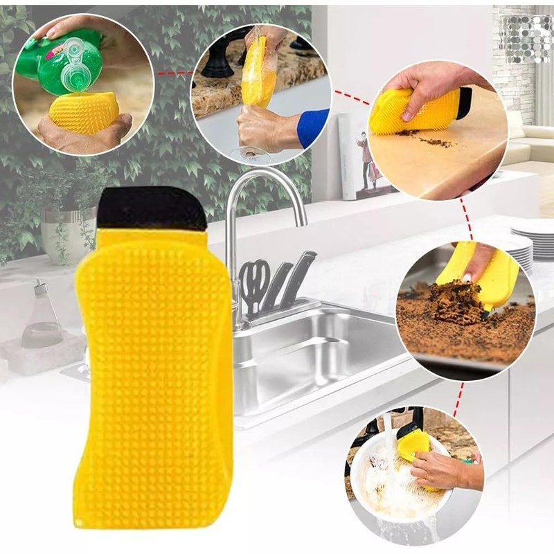 2 Pack 3-in-1 Silicone Sponge Reusable Durable Long Lasting Scrubber