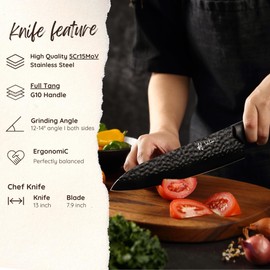 Wakoli Chef Knife, 8-inch Blade Chef's Knife made from 5Cr15MoV Stainless Steel with Black Titanium Coating, Professional Kitchen Knife with G10 Handle in Gift Box (Yugen Series)