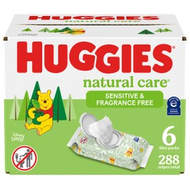 Huggies Natural Care Sensitive Baby Wipes, Unscented, Hypoallergenic, 6 Flip-Top Packs (288 Wipes Total)