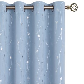 BGment Room Darkening Curtains 95 Inches Long, Grommet Thermal Insulated Blackout Curtains with Wave Line and Dots Printed for Bedroom, 2 Panels, Each 52 x 95 Inch, Light Blue