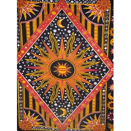 ICC Burning Sun Tie Dye Tapestry Celestial Sun Moon Planet Bohemian Wall Hanging Boho Hippie Hippie Tapestry Beach Blanket Curtain (Orange, Poster 30x40")