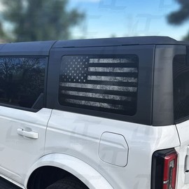 Decal Concepts American Flag Rear Side Window See Through Accent Decal (Fits Bronco 4 Door 2021-2025) (Flag Style (Black & White Distressed))