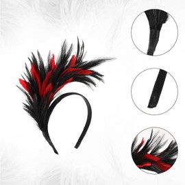 MWOOT Feather Hair Band, 1920s Fascinator Headpiece for Women, Black Red Feather 20s Party Costume Headband for Halloween, Carnival, Cocktail, Tea Party Accessories