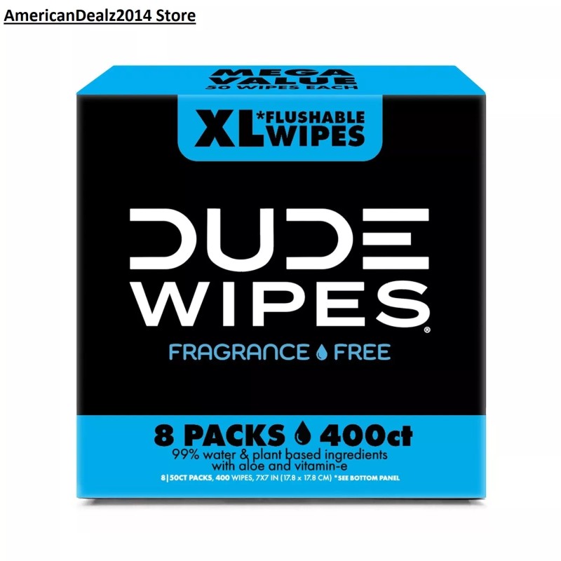 DUDE Wipes, Flushable Wipes, Extra Large and Fragrance-Free Wipes (400