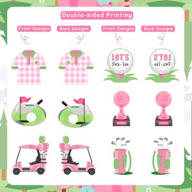 Golf Cupcake Topper for Girls, Pink Golf Theme Party Decoration Golf Cart Ball Cap Club Shirt Pink Birthday Party Decoration for Sports Theme Party Baby Shower Birthday Let’s Par-tee Time