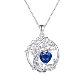 AGVANA Women's Birthstone Necklace, 12 Months, Power Stone, Tree of Life Motif, Platinum Plated, Silver, 925 Silver, Amulet, Jewelry, Accessories, Birthday, Mother's Day, Gift Wrapping Supplies