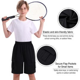 kids4ever Boys' Shorts Summer Cargo Shorts Lightweight Quick-Drying Outdoor Sports Shorts with Side Pockets for 8-14 Years, A1 BLACK, 13-14 years