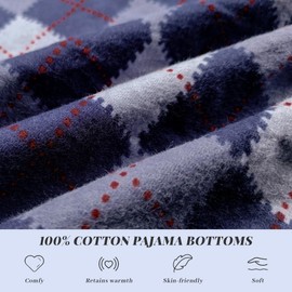 Vulcanodon Mens 100% Cotton Pajama Pants Fleece Plaid Bottoms with Pockets and Button Fly (navy rhombus plaid,XL)