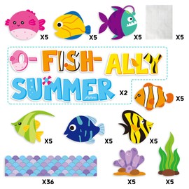 CY2SIDE 89PCS O-Fish-Ally Summer Cut-Outs Decor for Classroom Bulletin Board Border, Summer Tropical Fish Cut-Outs Trim Borders, School Summertime Cut-Outs Under The Sea Bulletin Board Decorations