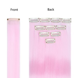BUYOGET Coloured Hair Extensions Clip in 10 pcs Straight Synthetic Hairpieces Highlights 21 Inch Light Pink Clip on Hair Extension for Women Girls Christmas Party
