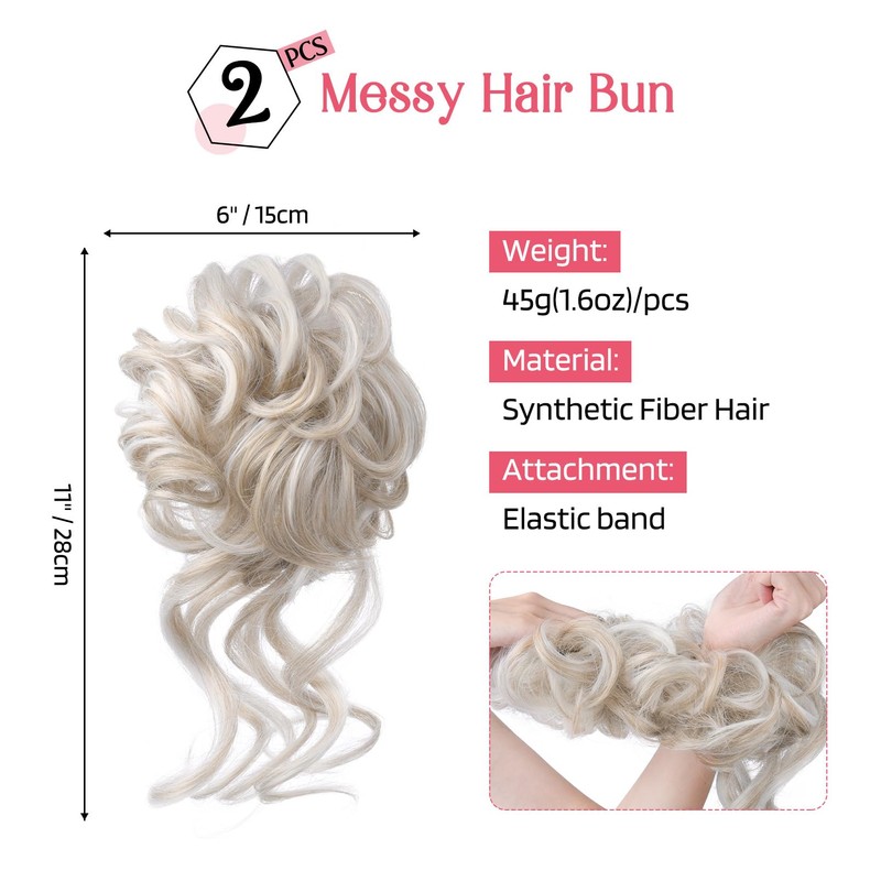 Messy Bun Hair Piece,2PCS Tousled Updo with Tendrils Hair Bun