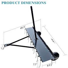 48inch Tow Behind Dethatcher with 24 Spring Steel Tines,Lawn Sweeper Garden Grass Tractor Rake Removes Thatch from Large Lawns, Riding Lawn Mower Attachments for Outdoor Yard Tools Lawn Care