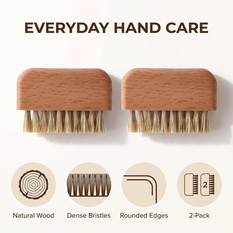 Wooden Nail Brush,Nail Cleaning Brushes, Natural Beech Wood Bristle Nail
