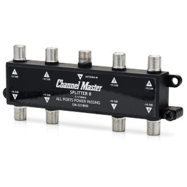 Channel Master Splitter 8 | 8-Way Splitter Distributes Digital HDTV Antenna Signal to 8 TVs, One Input and Eight Outputs, Power Passing for Preamplifiers and Boosters, Low-Loss Design, Indoor/Outdoor