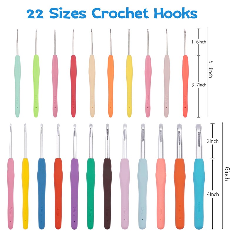 BsHooker 22 Sizes Crochet Hooks Set with Storage Case 0.5mm-10mm
