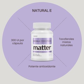 Matter Smart Nutrients Natural E Complejo de Vitamina E, Antioxidante - 60 Softgels, Cabello y Piel