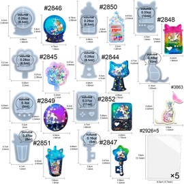 Resin Shaker Molds Set Game Consoles, Bottle, Cat's Paw, Crystal Ball 10 Silicone Trays with 5 Seal Films