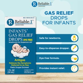 Reliable-1 Laboratories Infants Gas Relief Drops Stomach Relief Gas Drops for Babies, Infants and Toddlers | Simethicone Baby Gas Relief | Safe for Newborns, Dye Free Formula | 1 Fl Oz