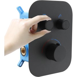 Matte Black 2-Way Thermostatic Shower Diverter Valve Solid Brass Adjustable Flow Temperature Control Mixer Soft for BathroomColor: matte black, Bath & Shower Faucet Type: Other
