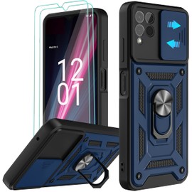 AKINIK for REVVL 6 Pro 5G Case, REVVL 6X Pro Case with Slide Camera Cover and 2pcs HD Screen Protector, 360° Rotation Ring Kickstand [Military Grade] Case (Blue)