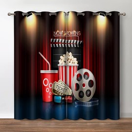 Jekeno Movie Theater Blackout Curtains, Home Cinema Print Decor Darkening Grommet Window Drapes for Bedroom Living Room, 52 Wide 63 Long inches 2 Panels