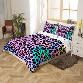 Women Cheetah Printed Bedding Set King Colorful Leopard Printed Duvet Cover Set Africa Leopard Pattern Decorative for Girls,Luxury Breathable Microfiber Duvet Cover Set with 2 Pillow Shams