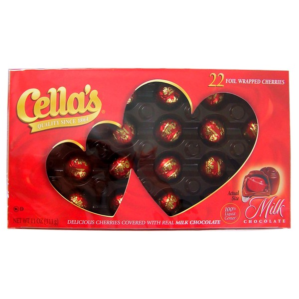 Cerezas cubiertas de chocolate con leche de celda de San Valentín, 22 unidades, 11 onzas