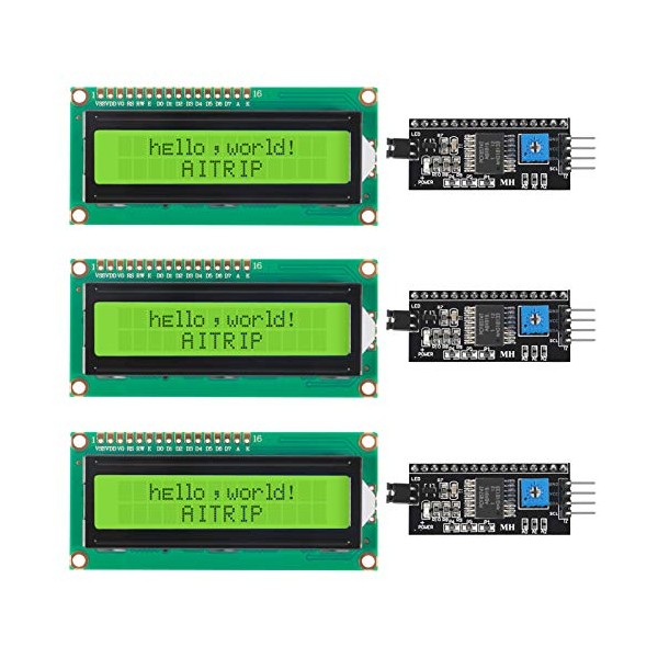 AITRIP 3 Set IIC/I2C/TWI LCD 1602 16x2 Serial Interface Adapter