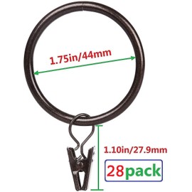 JushengXMX Curtain Rings with Clips - Set of 28, Interior Diameter 1.75inch,Fits Up to 1 1/2 Inch Rod - Oil Rubbed Bronze …