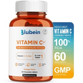 Generic Blu.Bein Vitamin C Chewable Tablets with Vitamin D, Zinc, Amla Extract & Antioxidants | Boosts Immunity & Skin Glow | Orange Flavour - 60 Veg Tablets