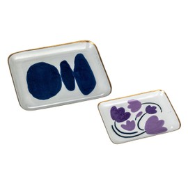 Creative Co-Op Floral and Abstract Enameled Metal Trays, Set of 2