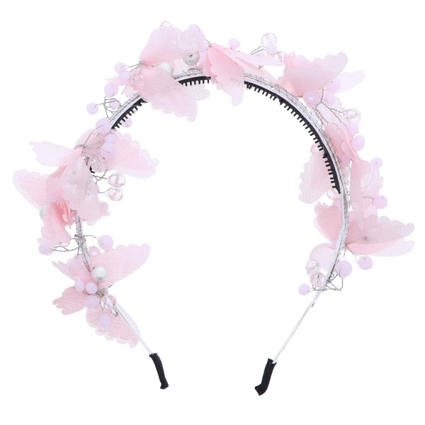 Elegant Wedding Bead and Crystal Chiffon Butterfly Headband-Pink