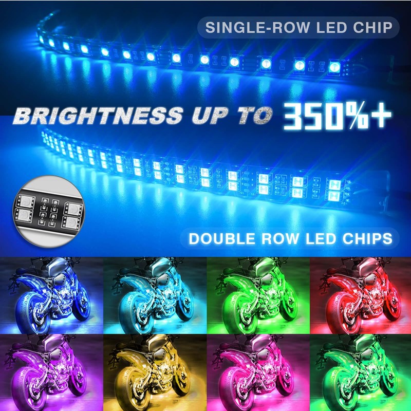 8PCS Double Row Motorcycle RGB LED Light Kits with Brake